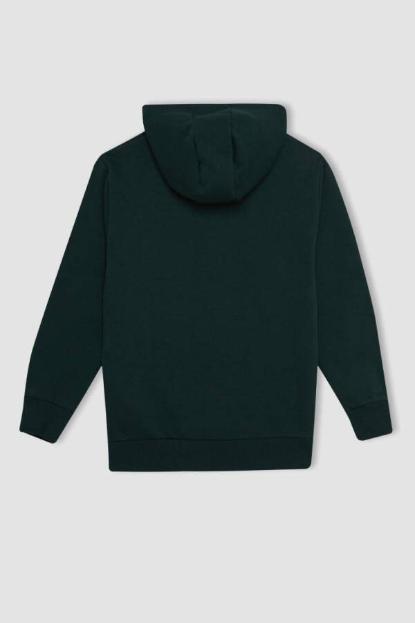 Erkek Çocuk Cepli Yazı Baskılı Kapüşonlu Kalın Okul Sweatshirt Koyu Yeşil - 9