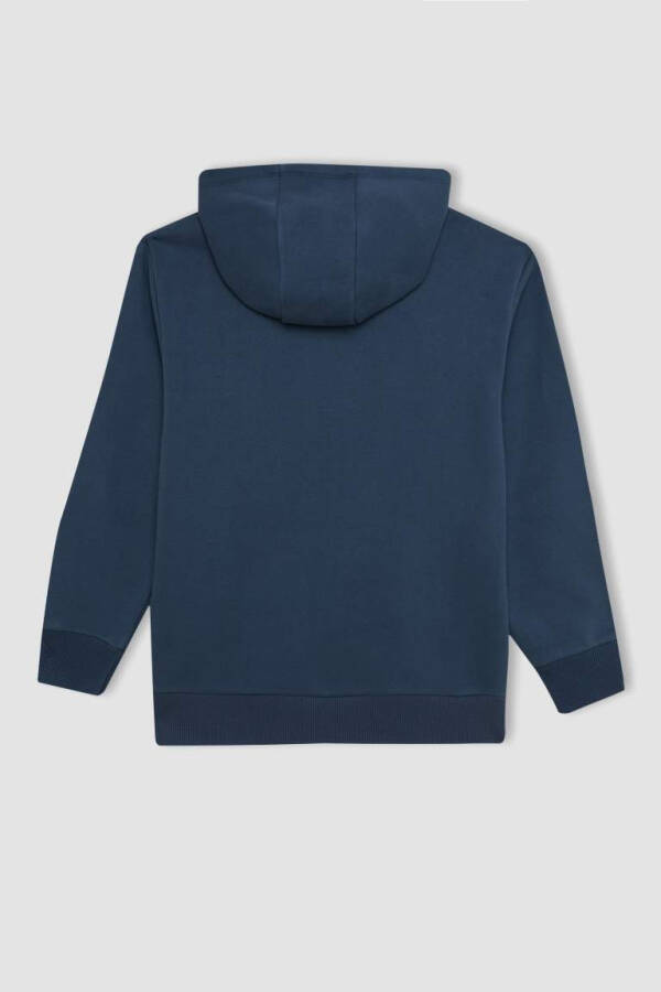 Erkek Çocuk Cepli Yazı Baskılı Kapüşonlu Kalın Okul Sweatshirt Lacivert - 3