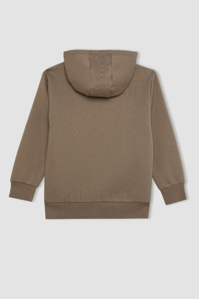 Erkek Çocuk Cepli Yazı Baskılı Kapüşonlu Kalın Okul Sweatshirt Meşe Yeşili - 6