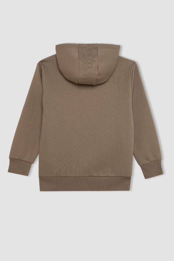 Erkek Çocuk Cepli Yazı Baskılı Kapüşonlu Kalın Okul Sweatshirt Meşe Yeşili - 6