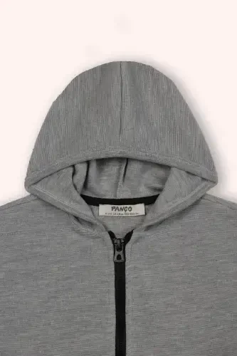 Erkek Çocuk Fermuarlı Kapüşonlu Gri-Melanj Sweatshirt - 2