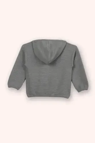 Erkek Çocuk Fermuarlı Kapüşonlu Gri-Melanj Sweatshirt - 3
