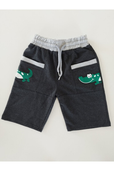 Erkek Çocuk Füme Renk Cepli Baskılı Şort Kapri-füme 