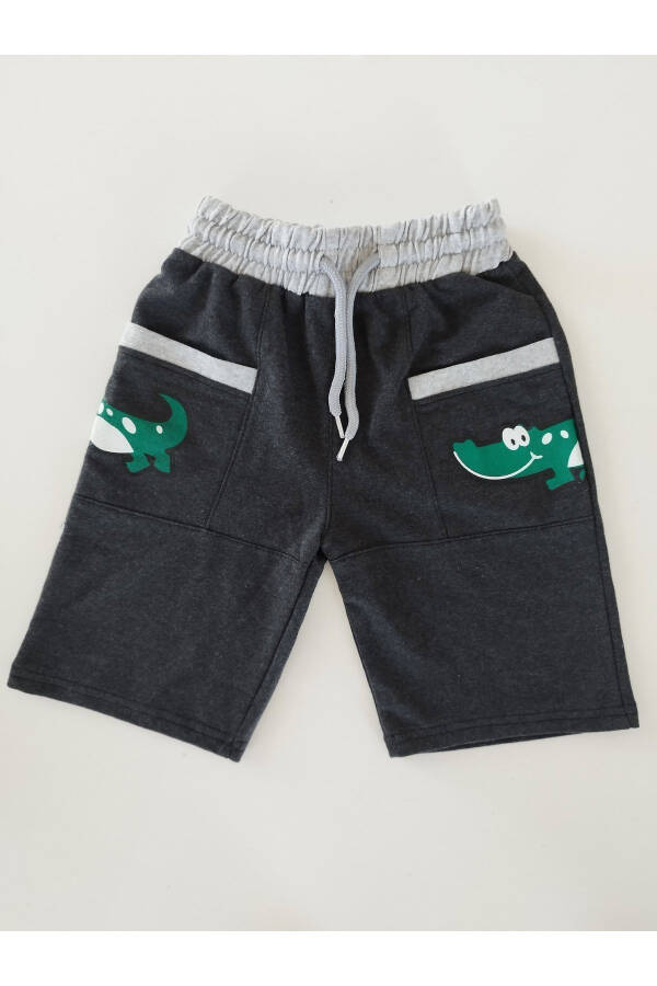 Erkek Çocuk Füme Renk Cepli Baskılı Şort Kapri-füme - 1