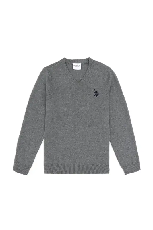 Erkek Çocuk Gri Melanj Basic V Yaka Kazak 50294200-VR086 - Gri Melanj - 1