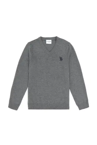 Erkek Çocuk Gri Melanj Basic V Yaka Kazak 50294200-VR086 - Gri Melanj 