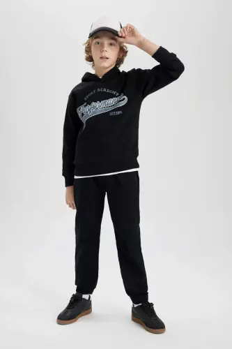 Erkek Çocuk Beli Bağcıklı Cepli Lastikli Paça Jogger Basic Düz Pantolon B6713A824SM - DEFACTO (1)