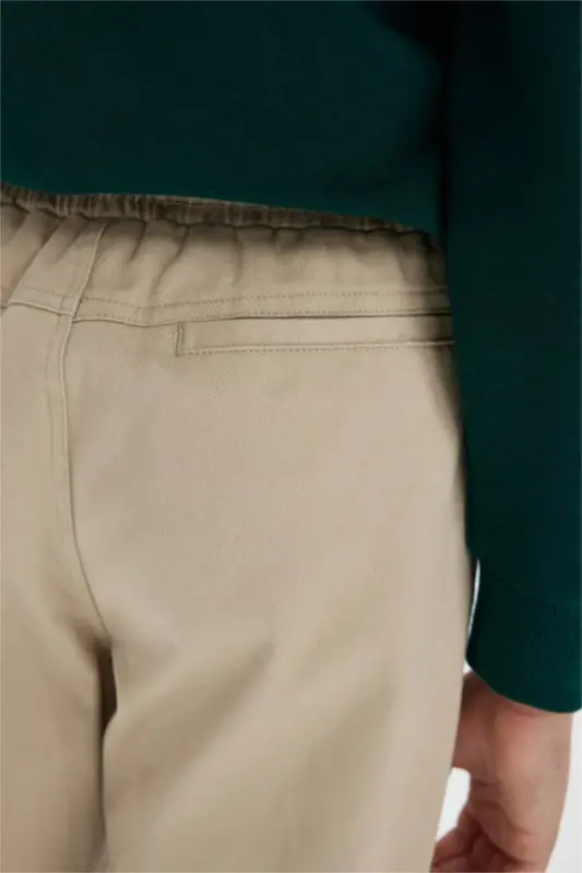 Erkek Çocuk Beli Bağcıklı Cepli Lastikli Paça Jogger Basic Düz Pantolon-Bej - 6