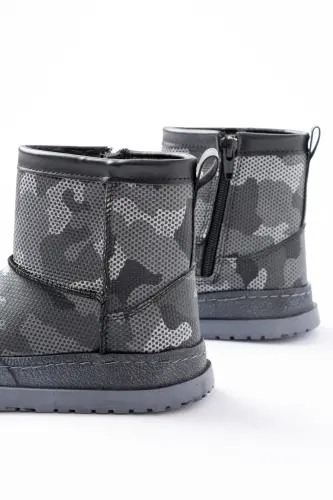 Erkek Çocuk Kamuflaj Desenli Tüylü Su Geçirmez Kaydırmaz Taban Bot-Füme - 4