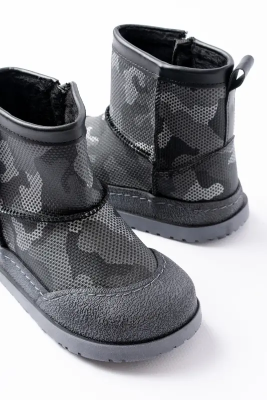 Erkek Çocuk Kamuflaj Desenli Tüylü Su Geçirmez Kaydırmaz Taban Bot-Füme - 3