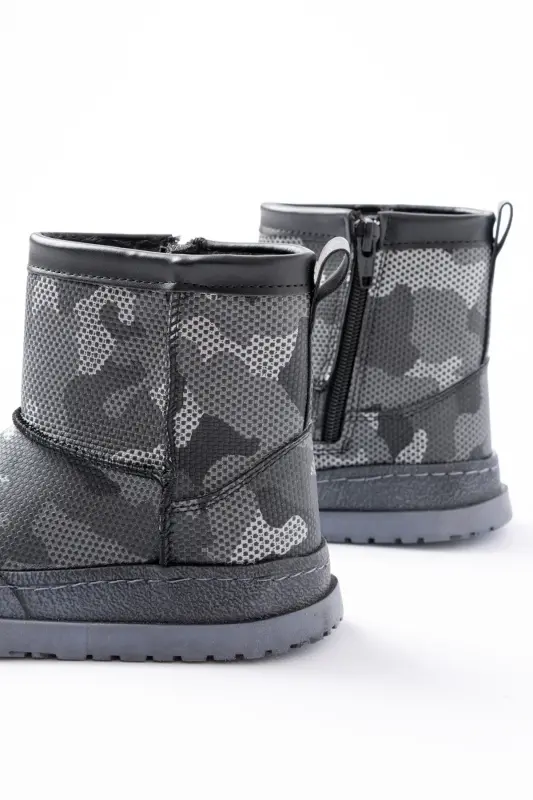 Erkek Çocuk Kamuflaj Desenli Tüylü Su Geçirmez Kaydırmaz Taban Bot-Füme - 4