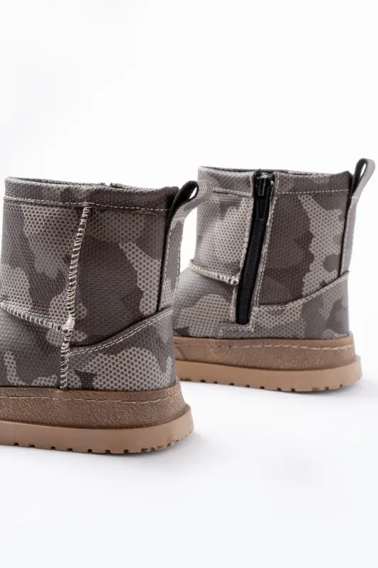 Erkek Çocuk Kamuflaj Desenli Tüylü Su Geçirmez Kaydırmaz Taban Bot-Haki - 4