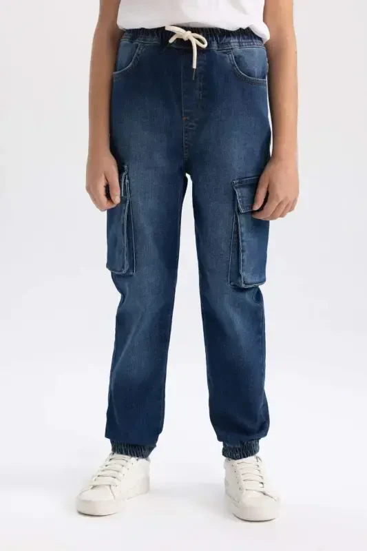 Erkek Çocuk Kargo Cepli Jogger Lastikli Paça Jean Pantolon B5447A824SP - 4