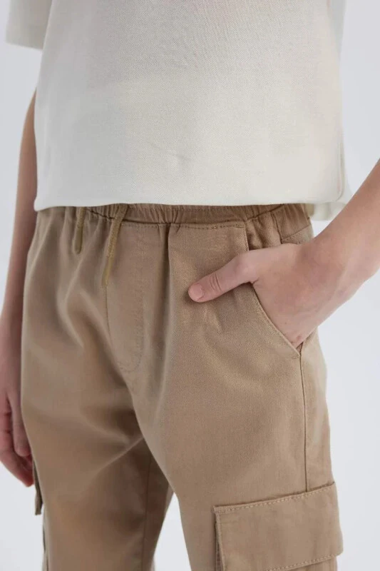 Erkek Çocuk Kargo Jogger Standart Paça Gabardin Pantolon-Açık Bej - DEFACTO