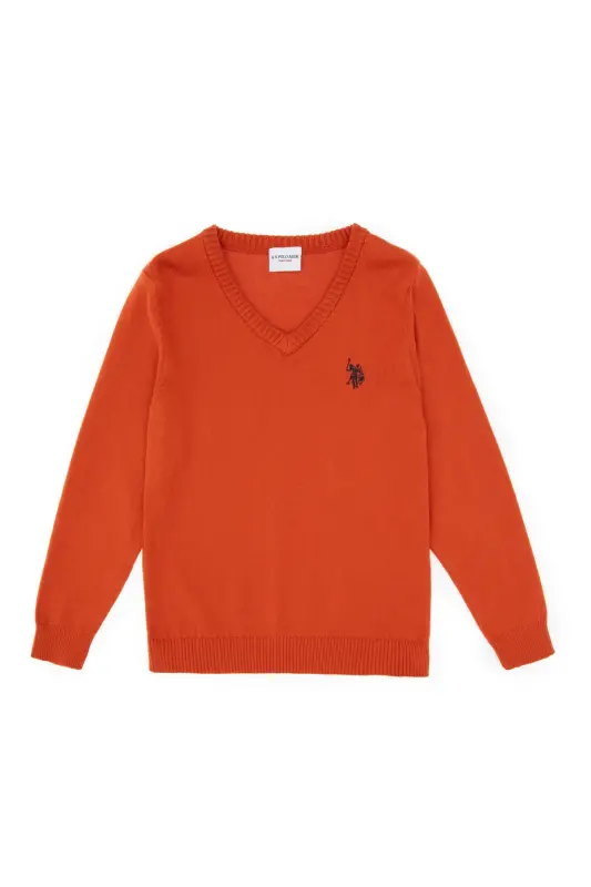 Erkek Çocuk Kiremit Basic V Yaka Kazak 50294200-VR031 - Kiremit - U.S. POLO ASSN.