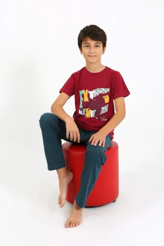 Erkek Çocuk Kısa Kol Penye Pijama Takım 20758 Bordo - BÜYÜKBEDENIZ (1)