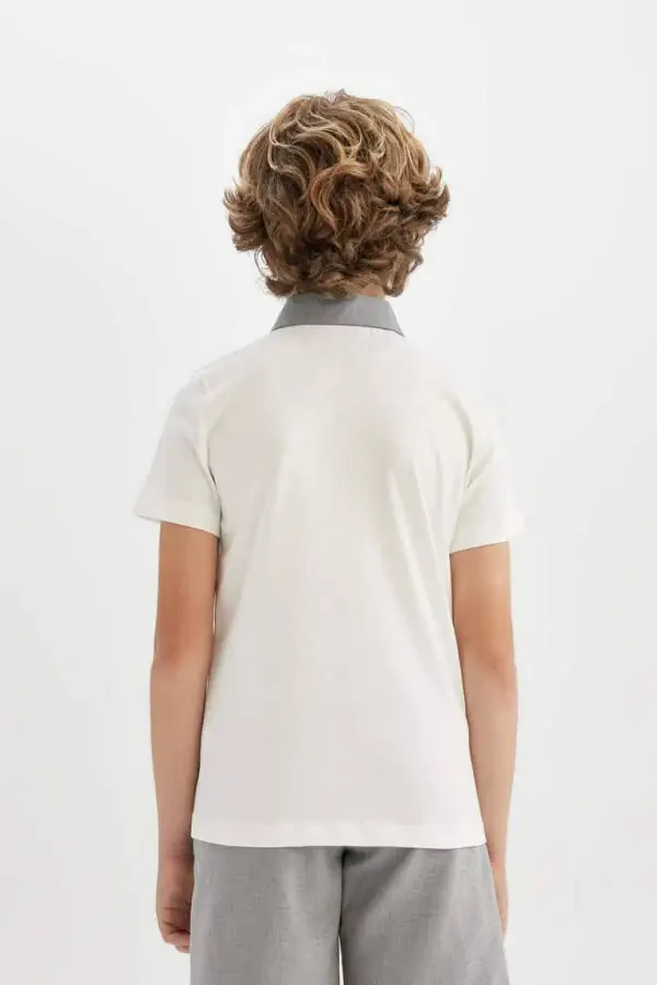 Erkek Çocuk Kısa Kollu Polo Tişört Kırık Beyaz - 8