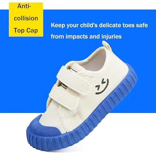 Boy's Girl's Toddlers Canvas Shoes Slip-On Lightweight Kids Sneakers Hook and Loops Casual Skin-Friendly Walking Running Shoes with Multicolor Sole (Toddler/Little Kids) - 3