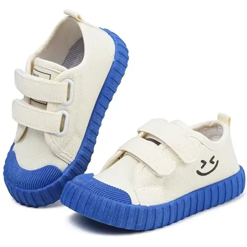 Boy's Girl's Toddlers Canvas Shoes Slip-On Lightweight Kids Sneakers Hook and Loops Casual Skin-Friendly Walking Running Shoes with Multicolor Sole (Toddler/Little Kids) - BOY'S