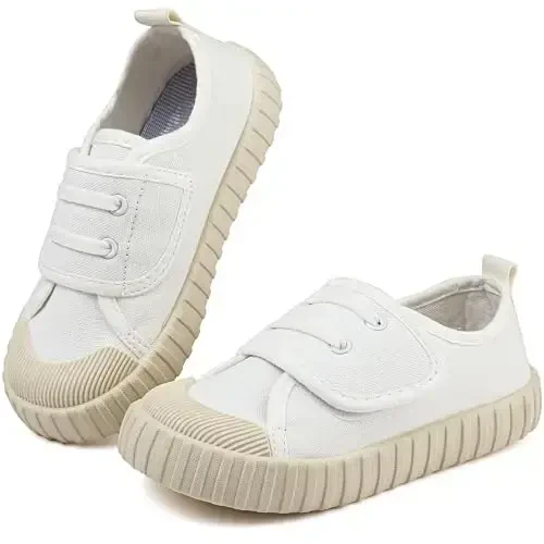 Boy's Girl's Toddlers Canvas Shoes Slip-On Lightweight Kids Sneakers Hook and Loops Casual Skin-Friendly Walking Running Shoes with Multicolor Sole (Toddler/Little Kids) - BOY'S