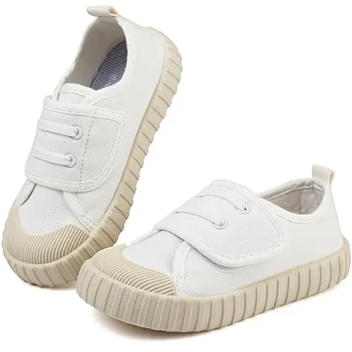 Boy's Girl's Toddlers Canvas Shoes Slip-On Lightweight Kids Sneakers Hook and Loops Casual Skin-Friendly Walking Running Shoes with Multicolor Sole (Toddler/Little Kids) - 1