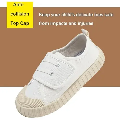 Boy's Girl's Toddlers Canvas Shoes Slip-On Lightweight Kids Sneakers Hook and Loops Casual Skin-Friendly Walking Running Shoes with Multicolor Sole (Toddler/Little Kids) - 3