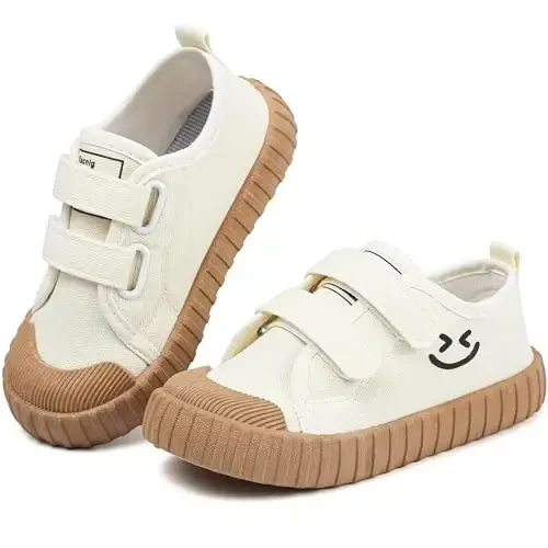 Boy's Girl's Toddlers Canvas Shoes Slip-On Lightweight Kids Sneakers Hook and Loops Casual Skin-Friendly Walking Running Shoes with Multicolor Sole (Toddler/Little Kids) - 1