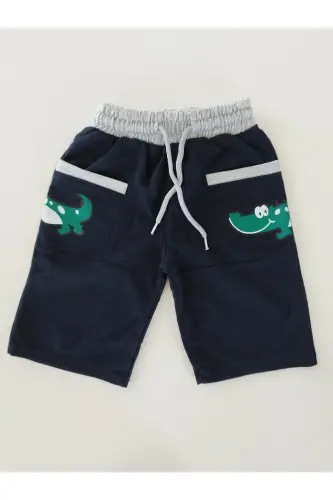 Erkek Çocuk Lacivert Renk Cepli Baskılı Şort Kapri-lacivert 