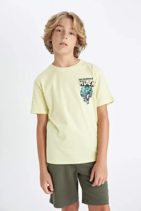 Erkek Çocuk Marvel Comics Bisiklet Yaka Kısa Kollu Tişört-Açık Sarı - DEFACTO