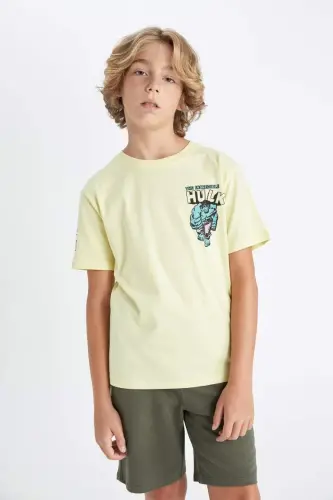 Erkek Çocuk Marvel Comics Bisiklet Yaka Kısa Kollu Tişört-Açık Sarı - 1