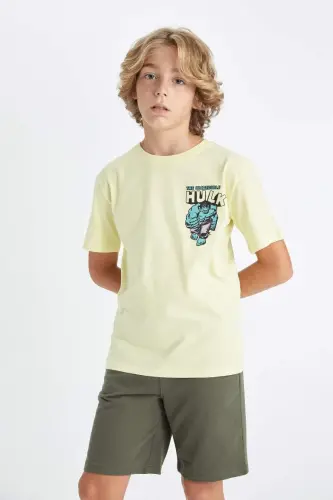 Erkek Çocuk Marvel Comics Bisiklet Yaka Kısa Kollu Tişört-Açık Sarı - 4