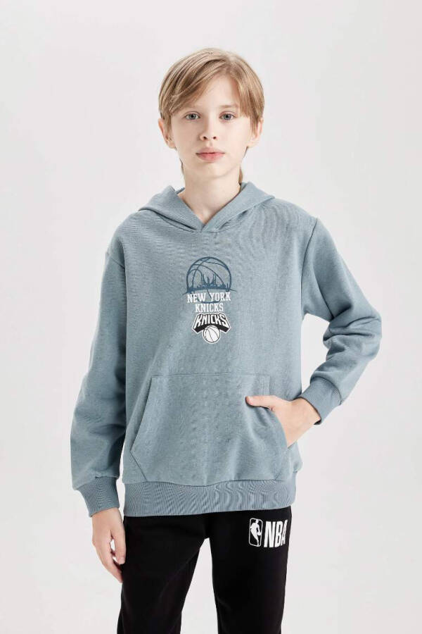 Erkek Çocuk NBA New York Knicks Kapüşonlu Sırt Baskılı Kalın Sweatshirt Mavi - 3