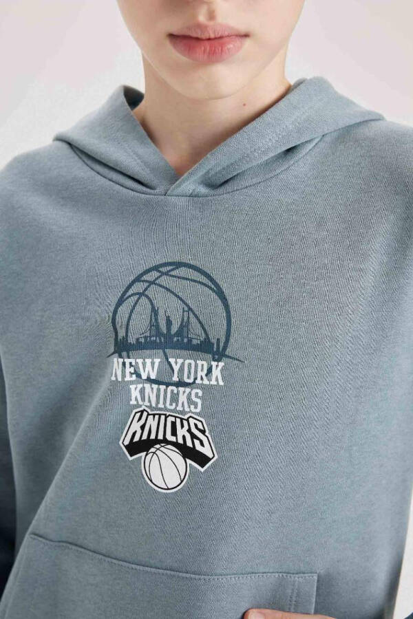 Erkek Çocuk NBA New York Knicks Kapüşonlu Sırt Baskılı Kalın Sweatshirt Mavi - 7