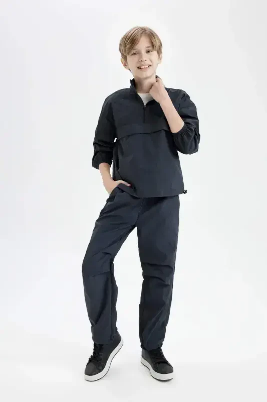 Erkek Çocuk Oversize Geniş Kalıp Fermuarlı Yaka Paraşüt Uzun Kollu Gömlek D0331A824AU - 2