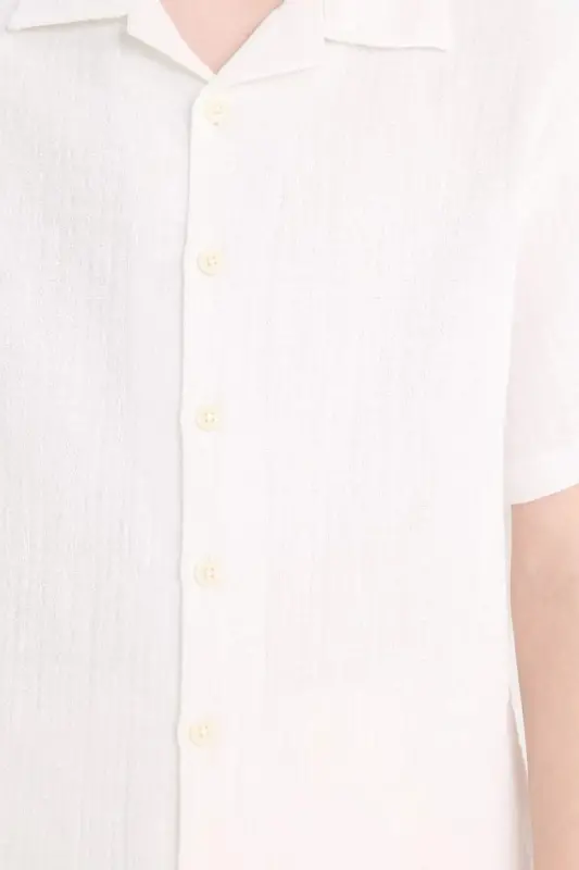 Oversıze Polo Yaka Müslin Kısa Kollu Gömlek Erkek Çocuk-Beyaz - 8