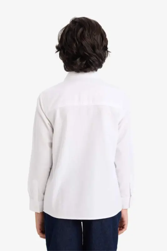 Erkek Çocuk Oxford Basic Düz Uzun Kollu Gömlek-Beyaz - 5