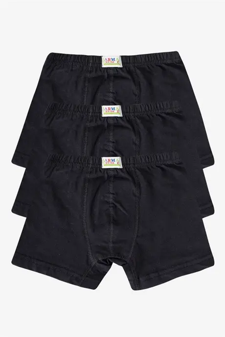 Erkek Çocuk Pamuklu Yumuşak ve Esnek Likralı Boxer 3'lü Paket Siyah - 1