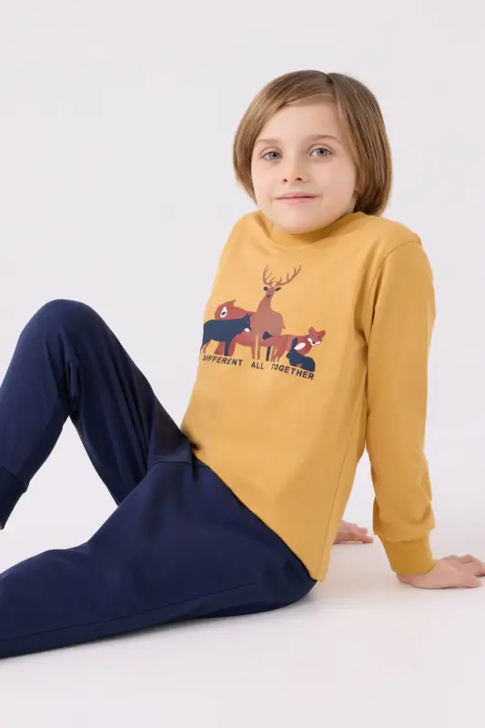 Erkek Çocuk Sarı Uzun Kol Pijama Takım - 3
