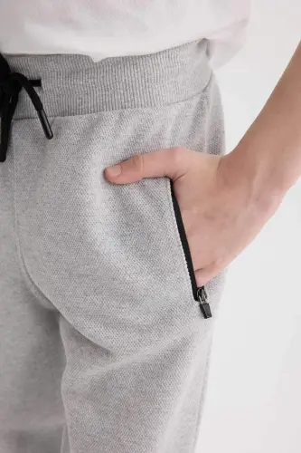 Erkek Çocuk Fermuarlı Pike Basic Eşofman Altı-Optik Gri Melanj - 5