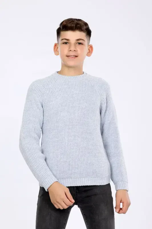 Erkek Çocuk Regular Fit Basic Triko Kazak (4-13) Yaş-BEBE MAVİ - 1