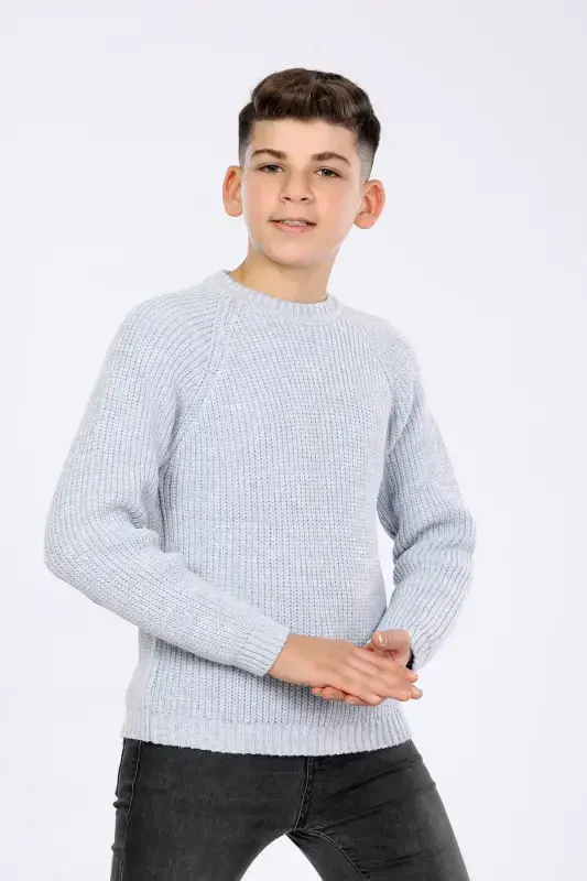 Erkek Çocuk Regular Fit Basic Triko Kazak (4-13) Yaş-BEBE MAVİ - 3