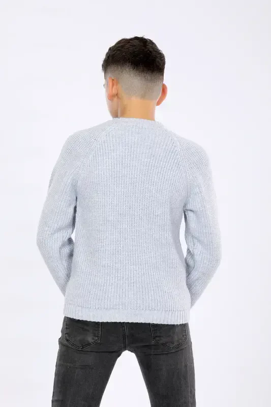 Erkek Çocuk Regular Fit Basic Triko Kazak (4-13) Yaş-BEBE MAVİ - 4