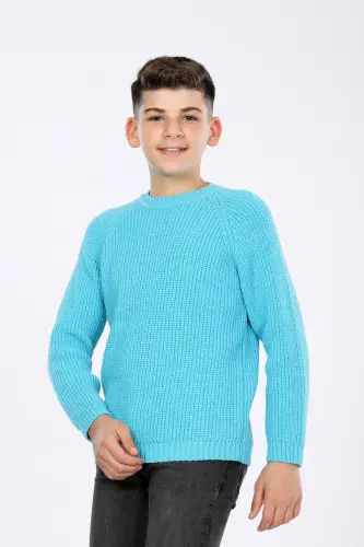 Erkek Çocuk Regular Fit Basic Triko Kazak (4-13) Yaş - TURKUAZ 