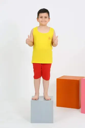 Erkek Çocuk Sıfır Kol Şortlu Sarı Penye Pijama Takımı 20434 - 4
