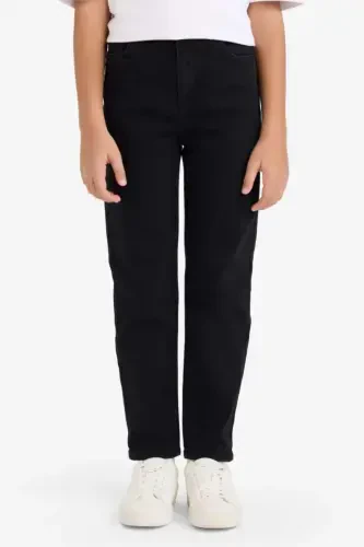 Erkek Çocuk Straight Fit Standart Paça Basic Düz Jean Pantolon-Siyah - 3