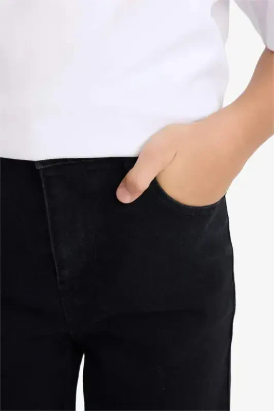 Erkek Çocuk Straight Fit Standart Paça Basic Düz Jean Pantolon-Siyah - 4