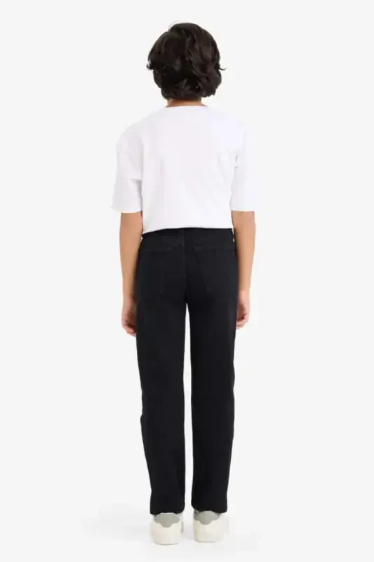 Erkek Çocuk Straight Fit Standart Paça Basic Düz Jean Pantolon-Siyah - 5
