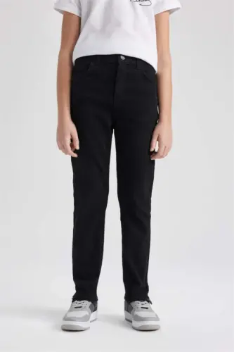 Erkek Çocuk Straight Fit Standart Paça Basic Düz Jean Pantolon-Siyah - 5