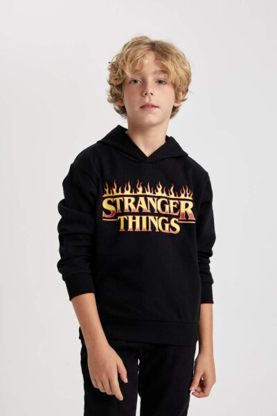 Erkek Çocuk Stranger Things Kapüşonlu Sweatshirt Siyah - 1