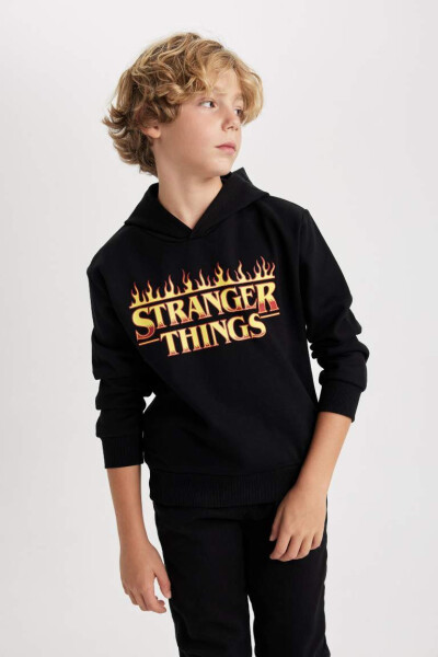 Erkek Çocuk Stranger Things Kapüşonlu Sweatshirt Siyah - 3